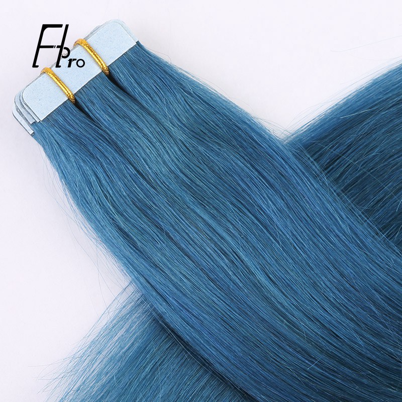 Premium Virgin Hair Blue Color Tape Hair Extensions Straight 18 inches